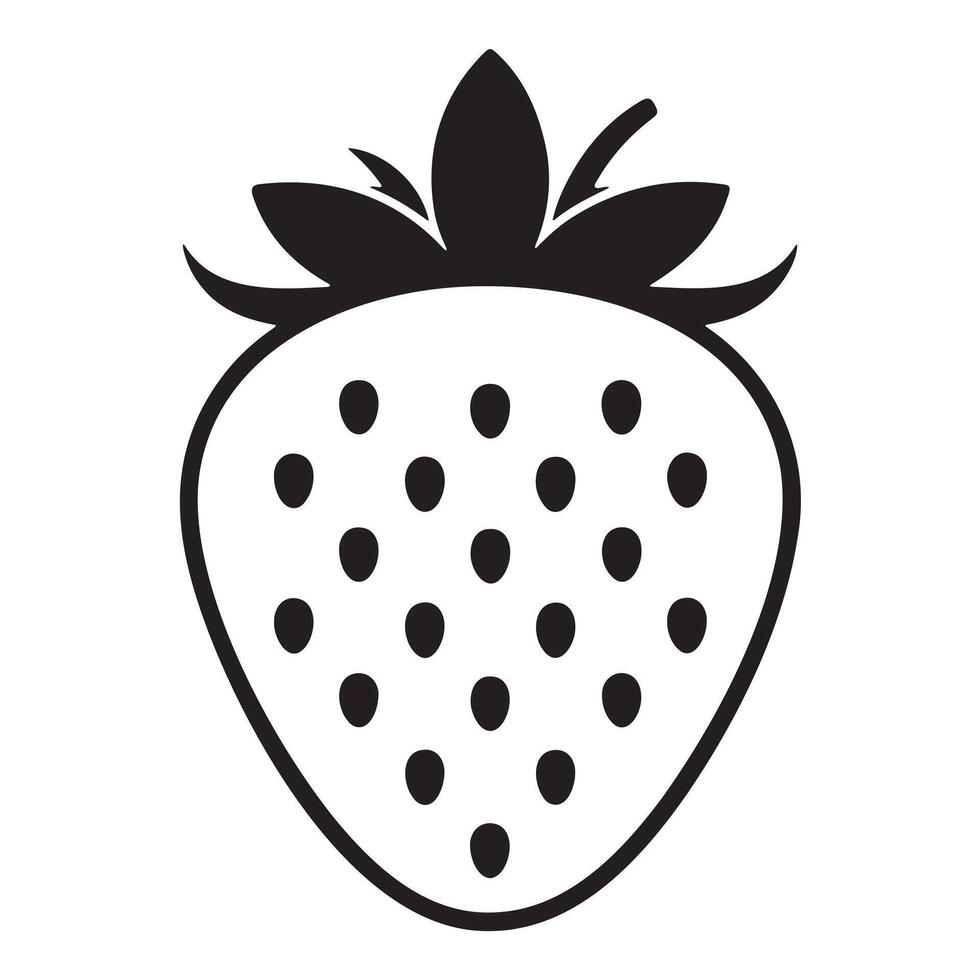 Simple black and white graphic of a strawberry. vector