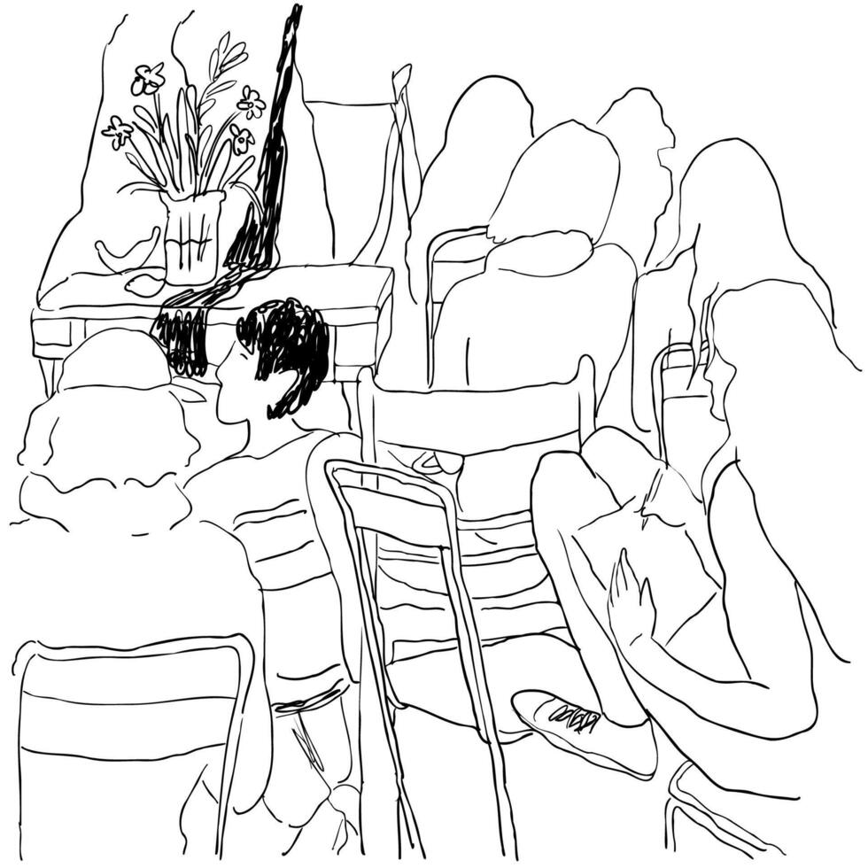 students on art lesson in hand drawn sketch style vector