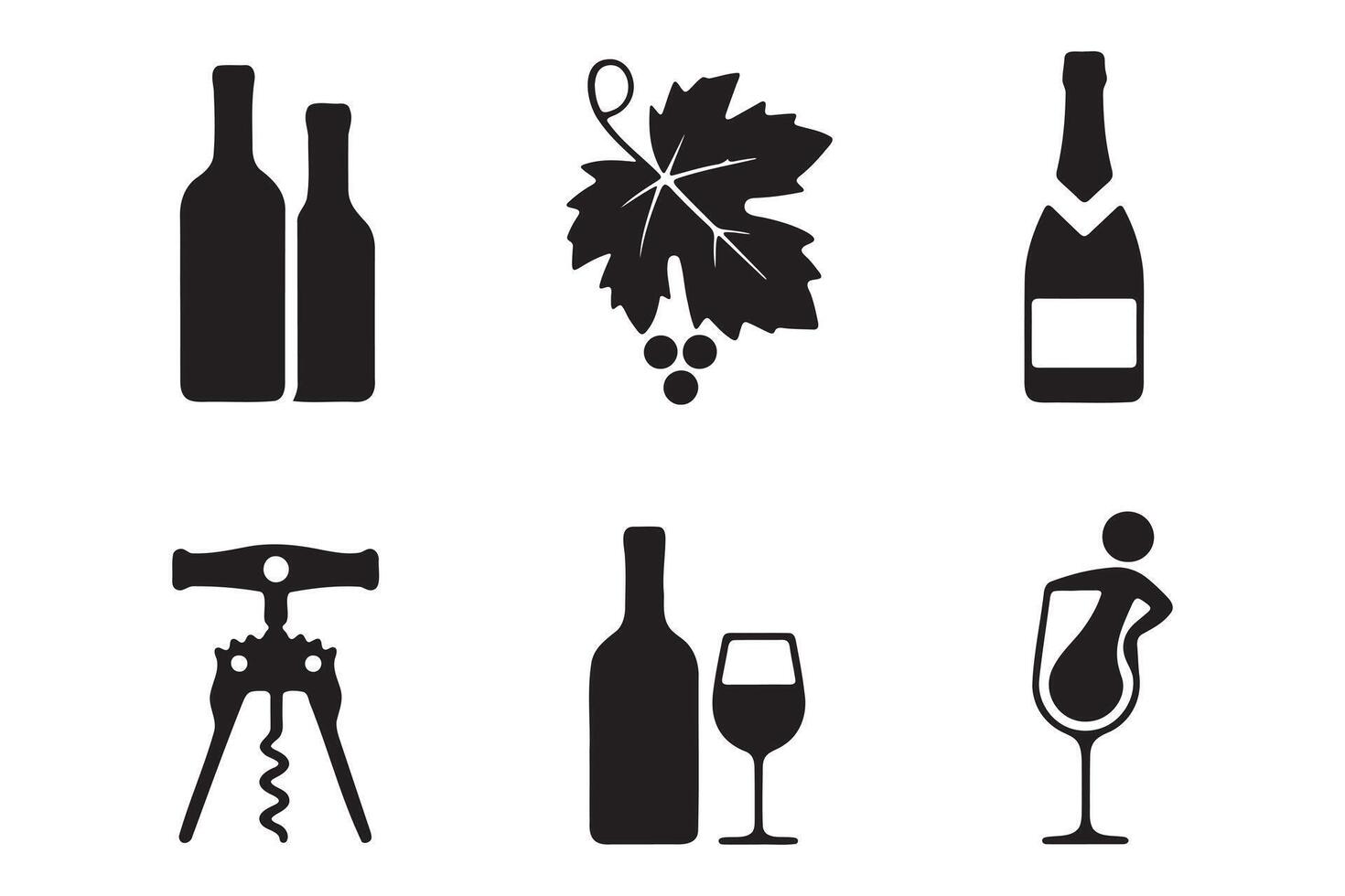 Black and White Wine and Champagne Icons vector