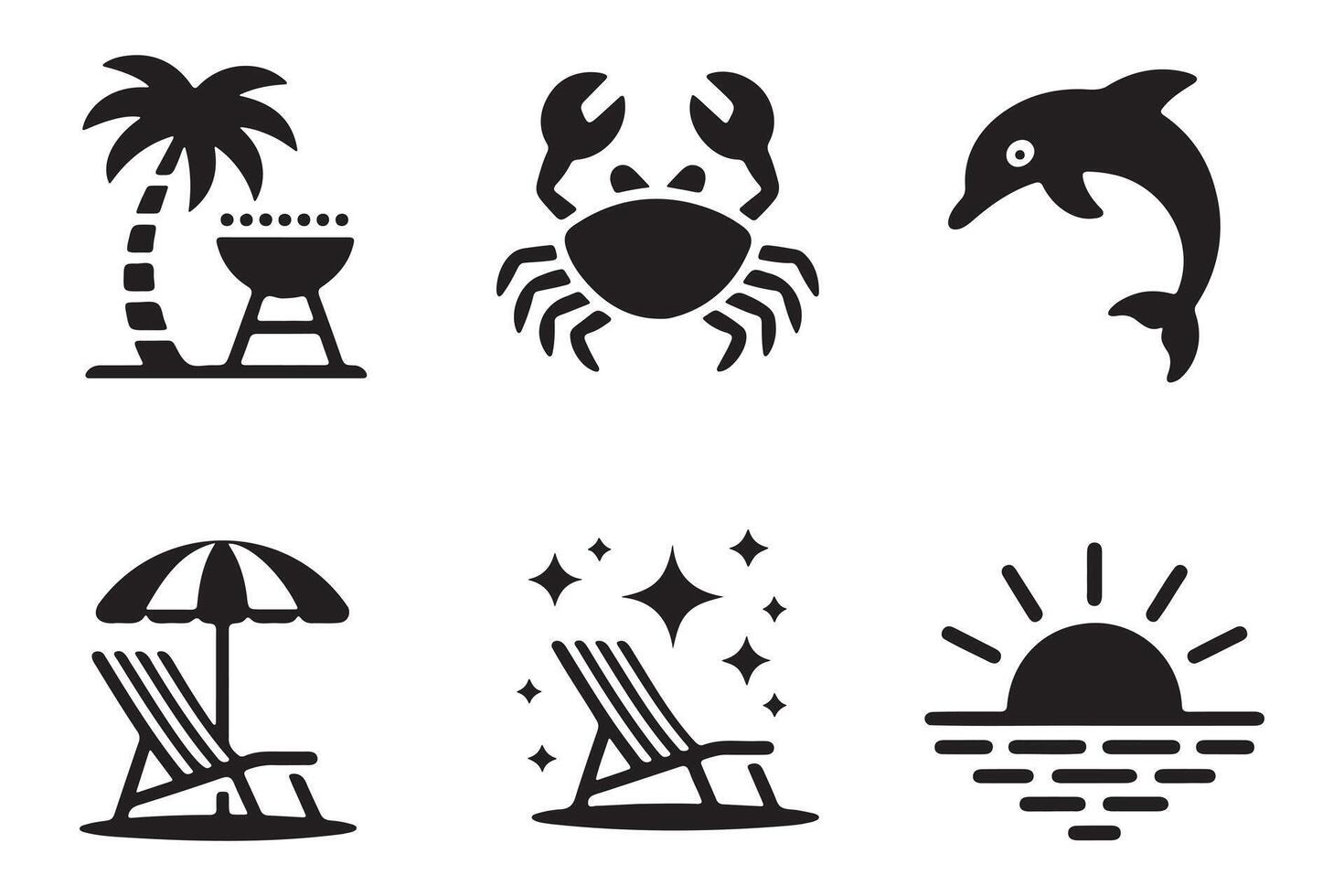 Black and white summer vacation icons set vector