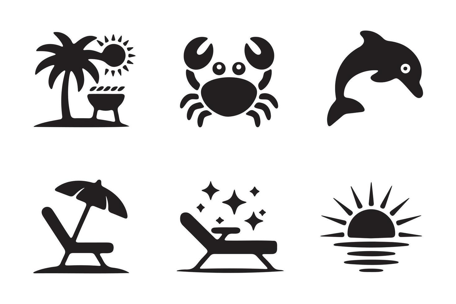 Simple Black and White Summer Vacation Icons vector