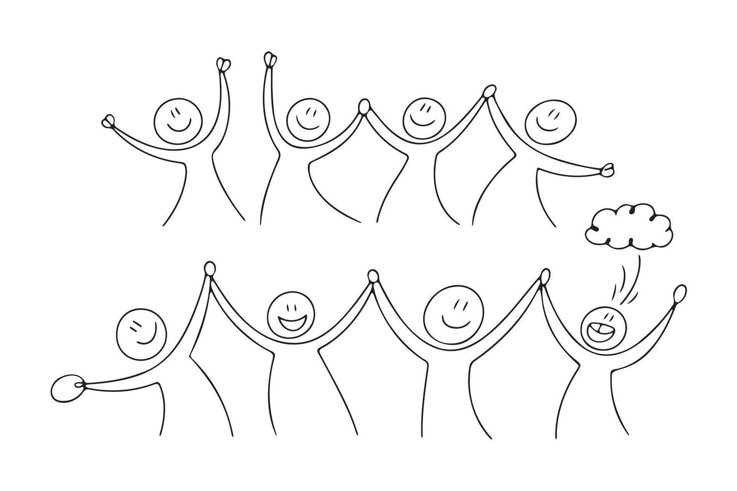 Happy Stick Figure Team Celebrating Success vector