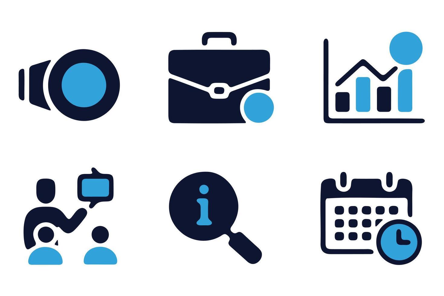 Business management icons set with blue highlights. vector