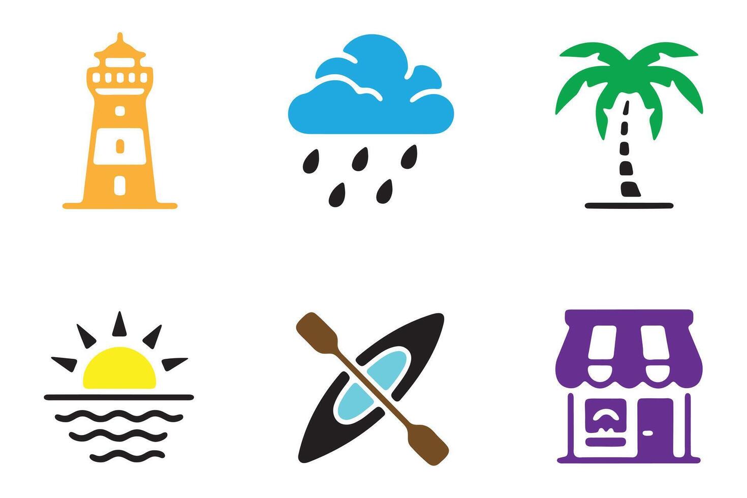 Colorful icons representing travel destinations and activities. vector