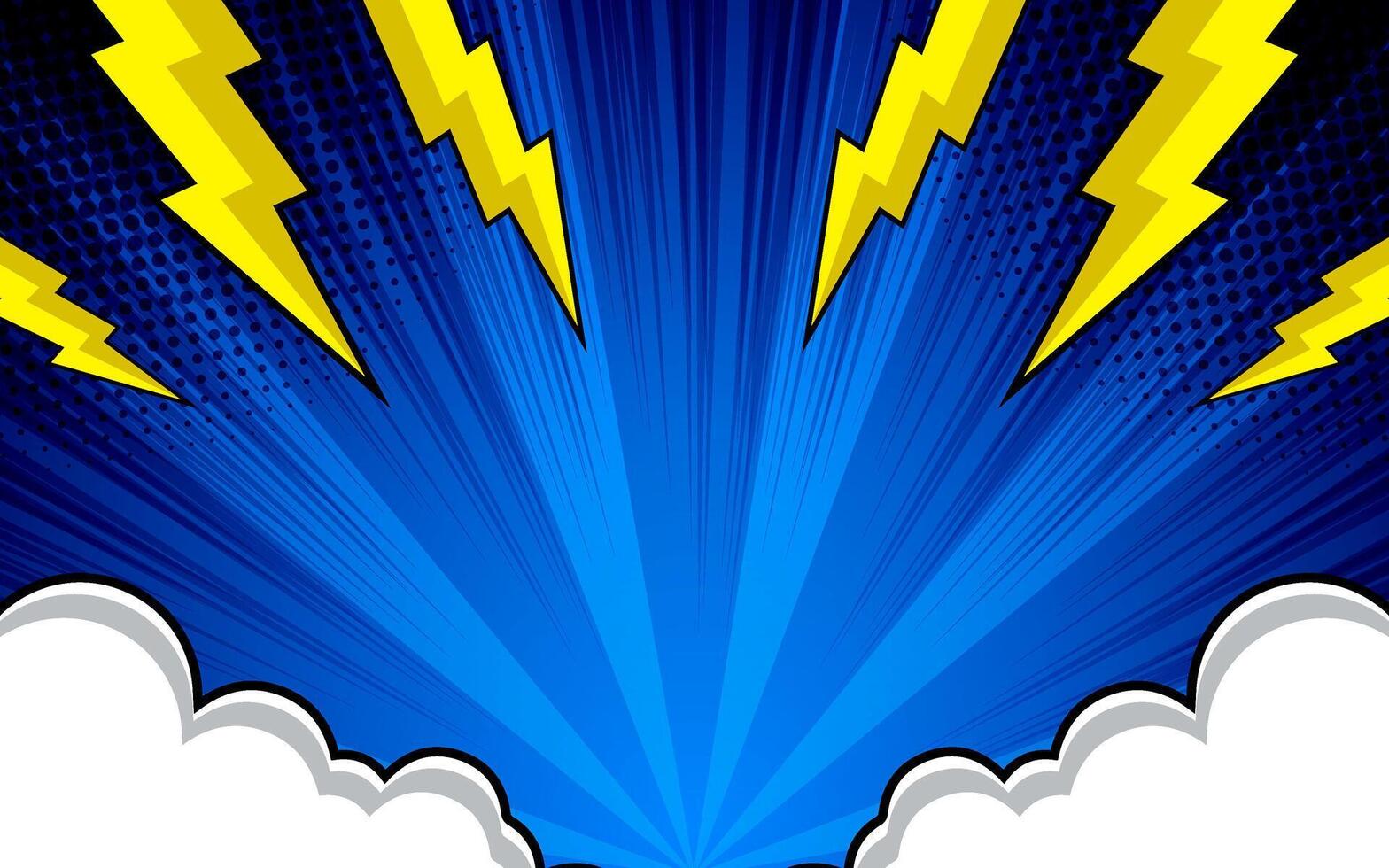 Comic abstract pop art background with thunder and clouds. vector