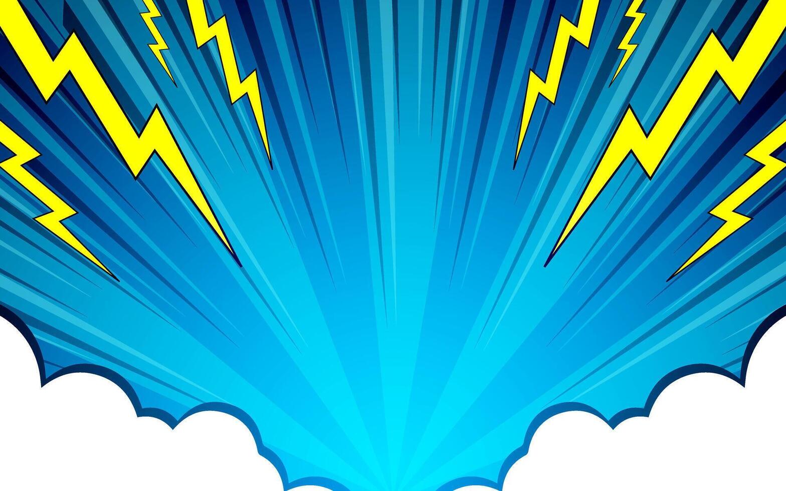 Comic abstract pop art background with thunder and clouds illustration vector