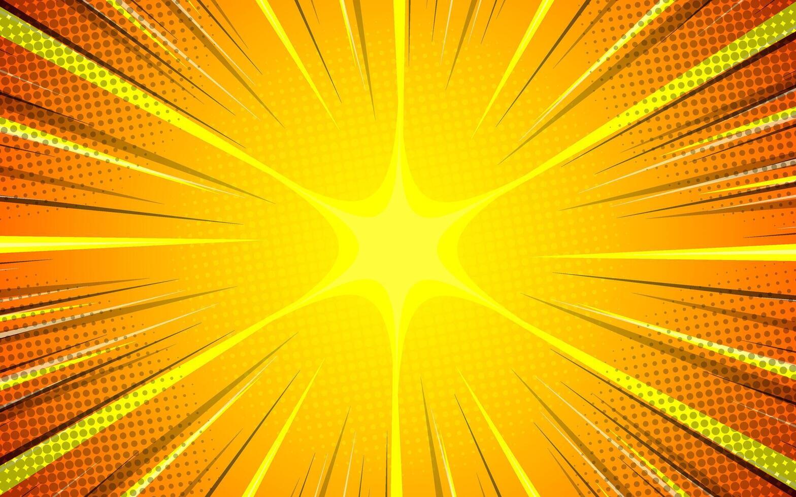 Pop art halftone background. Comic starburst pattern. Cartoon retro sunburst effect. vector