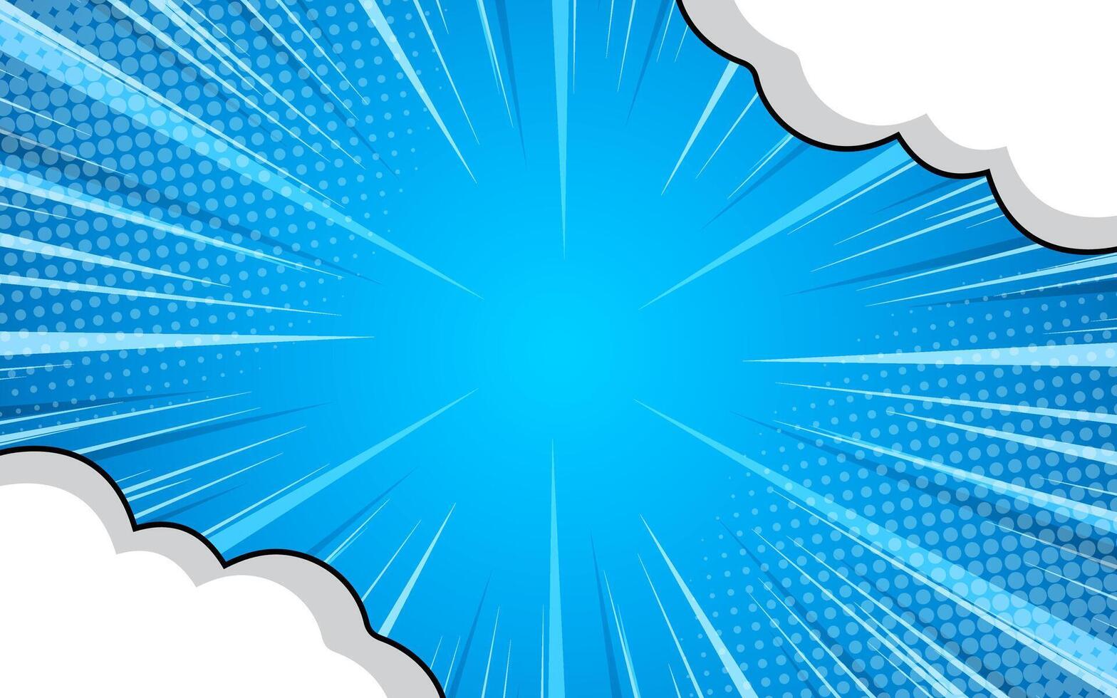 Pop art comic background with clouds and halftone dots. vector