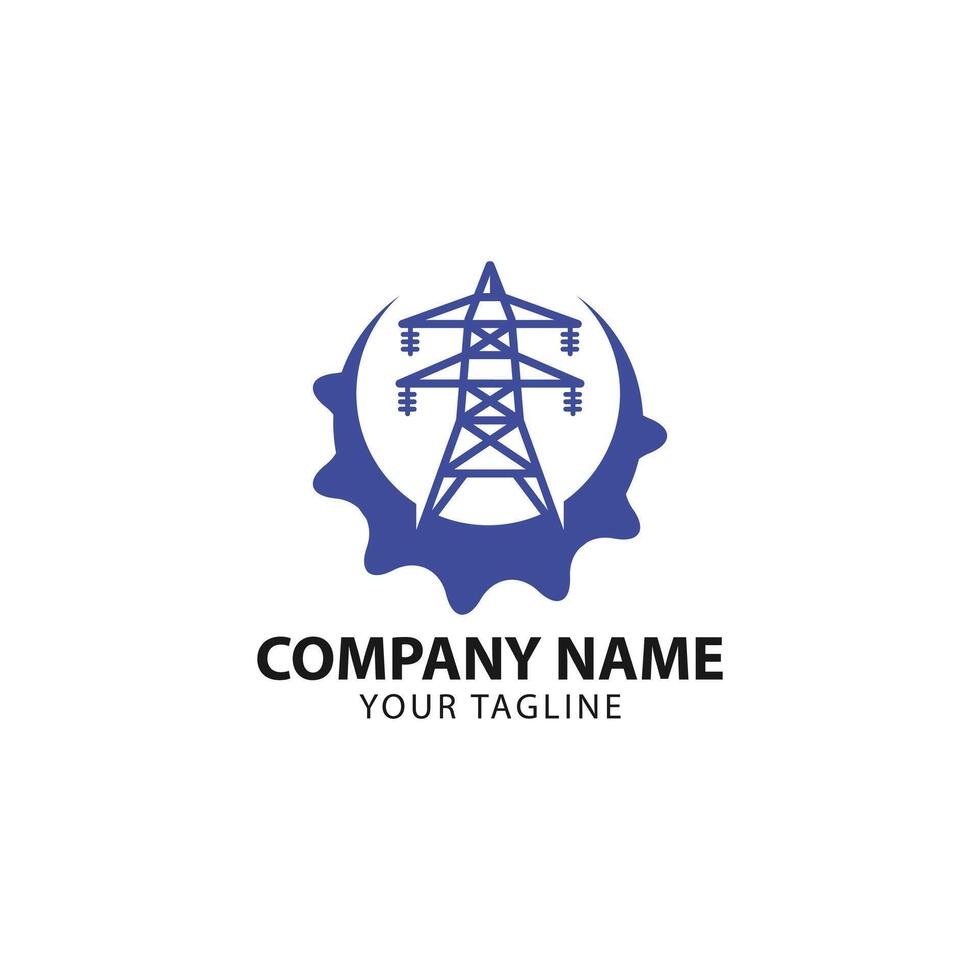 Power line repair logo design.Lineman and lightning bolt design. Lightning shaped electric pole logotype vector