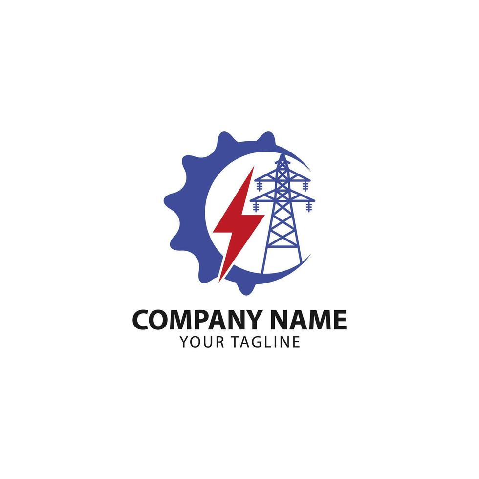 Power line repair logo design. Lineman and lightning bolt design. vector