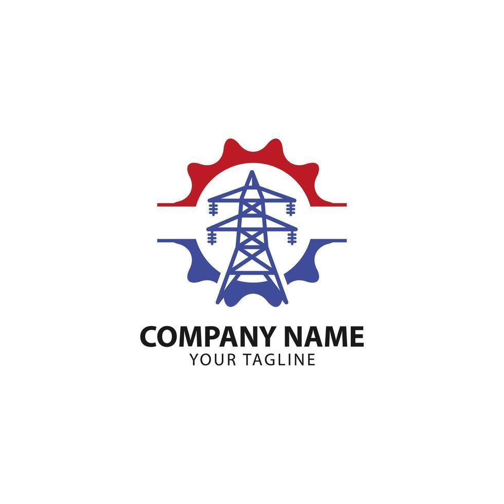 Power line repair logo design. Lineman and lightning bolt design. Lightning-shaped electric pole logotype vector