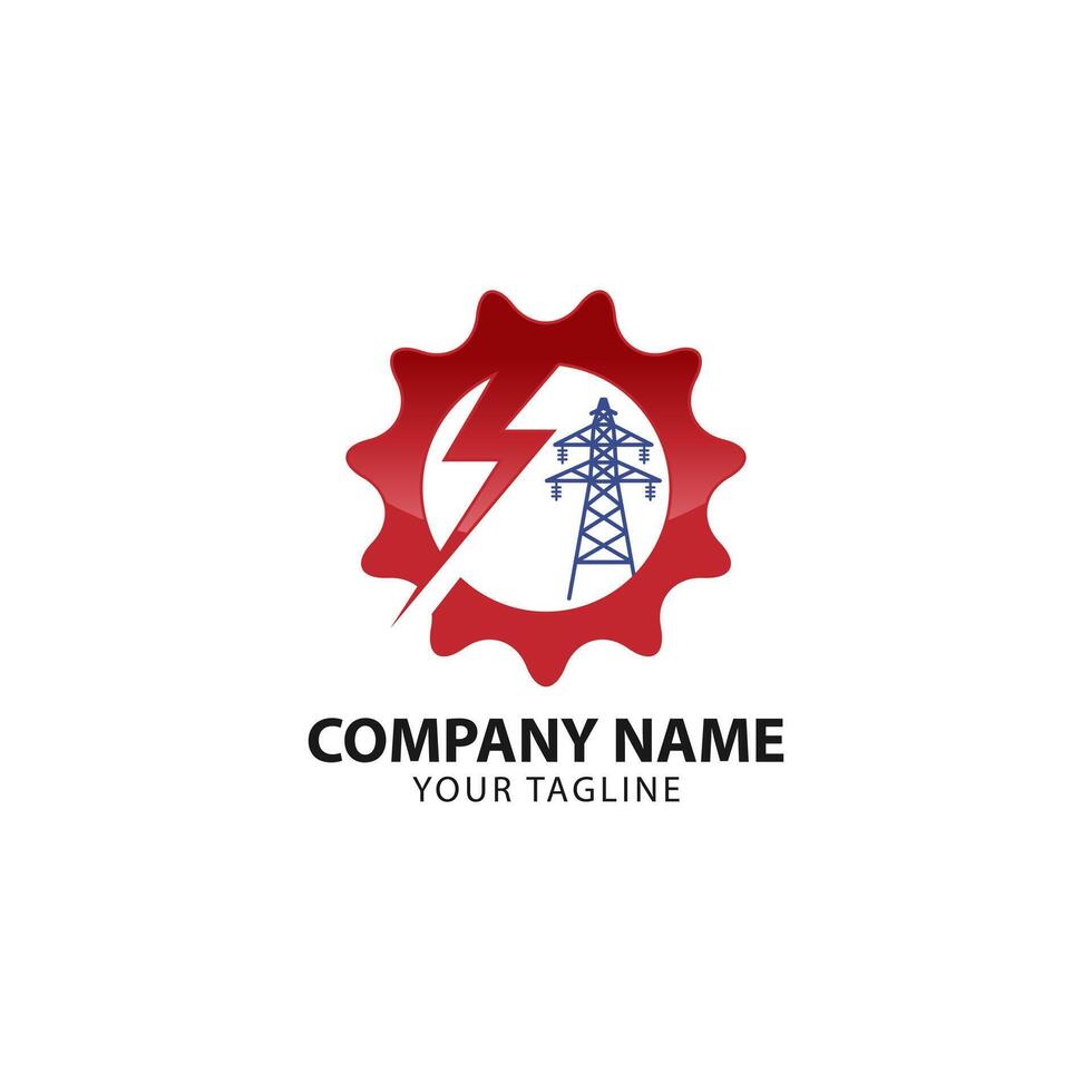 Power line repair logo design. Lineman and lightning bolt design. Lightning shaped electric pole logotype vector