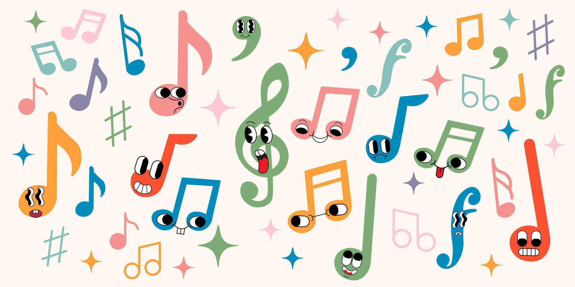 set of groovy characters as musical notations vector