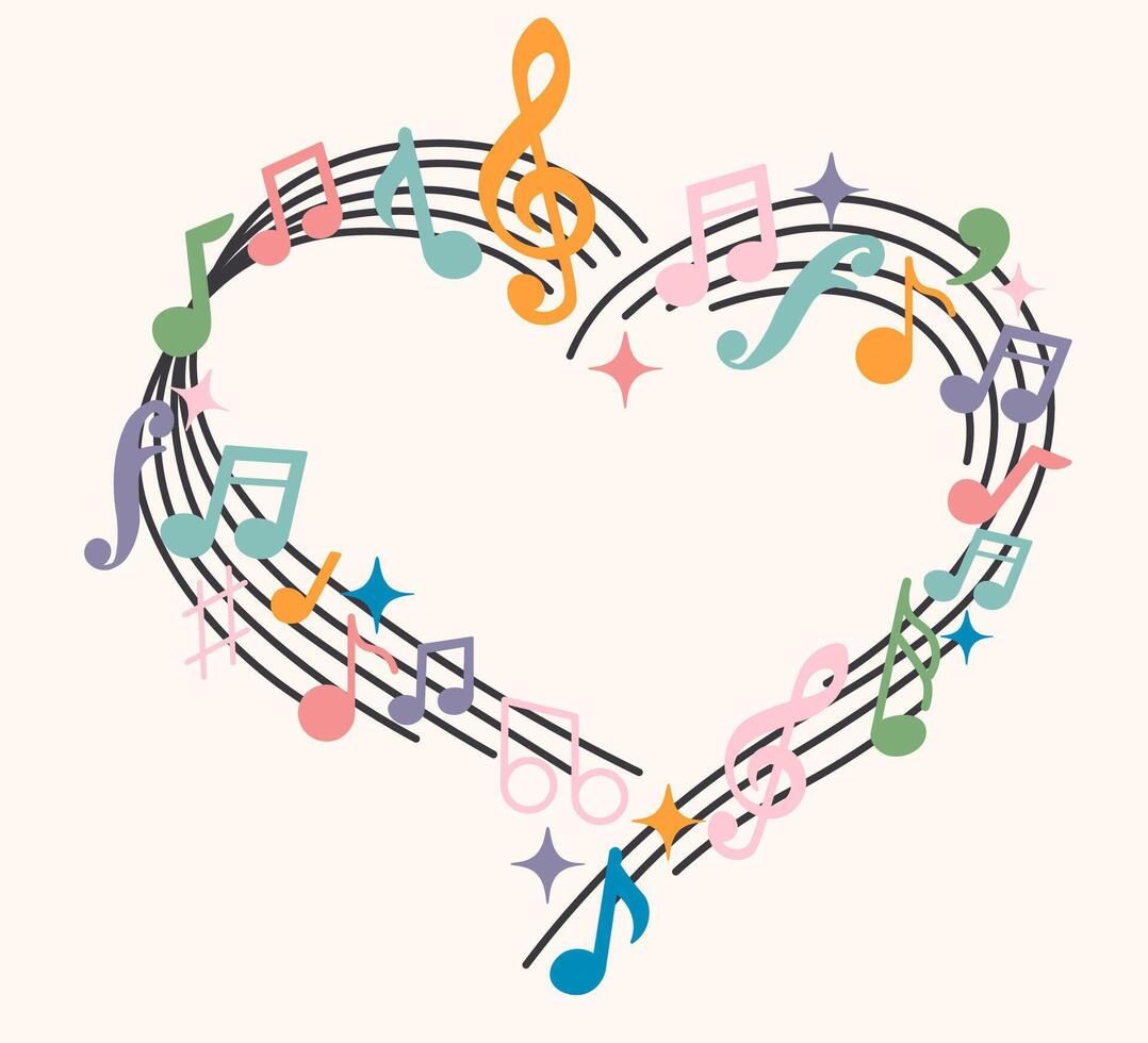 heart shape staff with musical notations vector