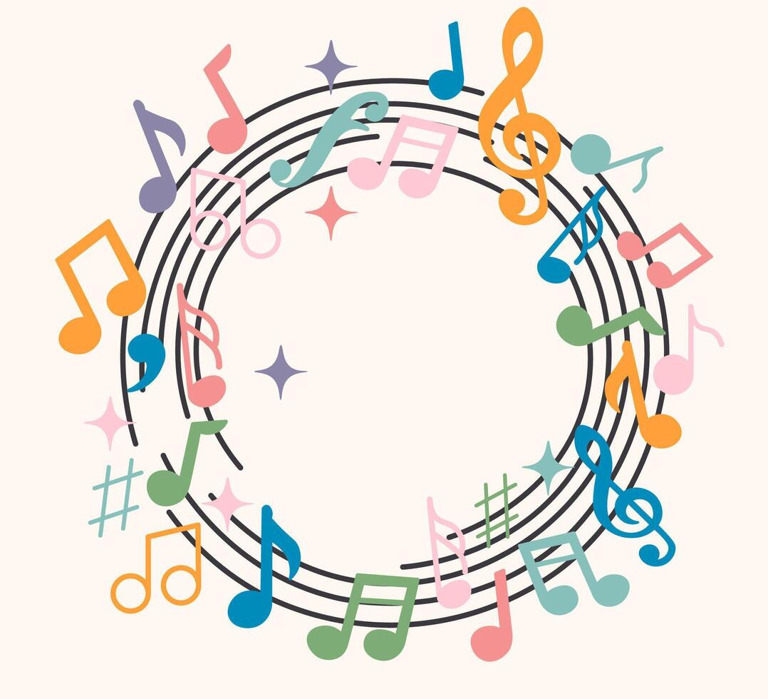 circle staff with musical notations vector