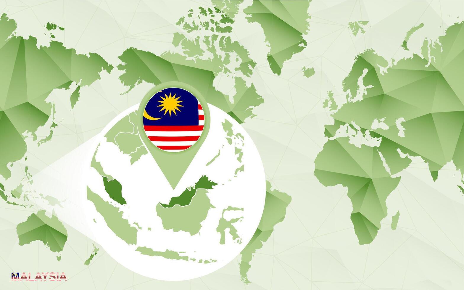 America centric world map with magnified Malaysia map. vector