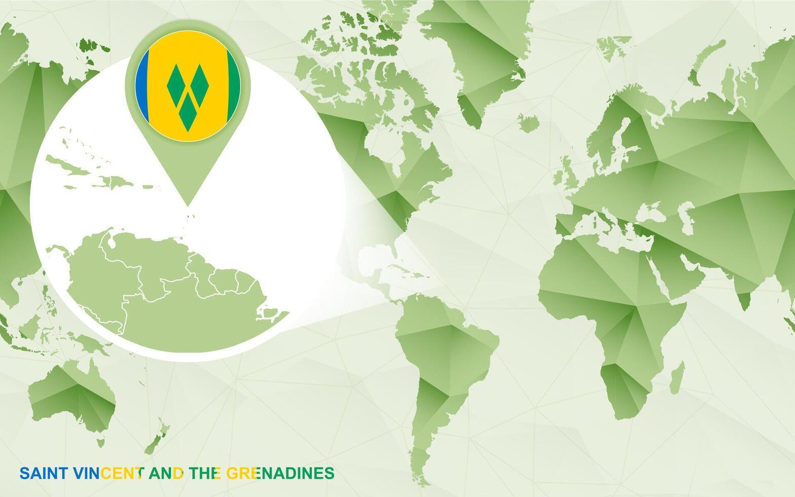 America centric world map with magnified Saint Vincent and the Grenadines map. vector
