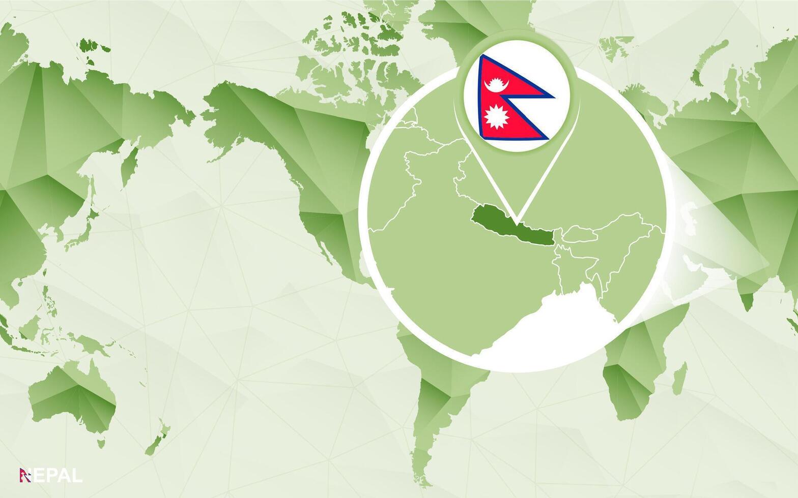America centric world map with magnified Nepal map. vector