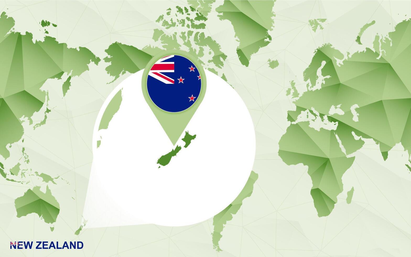 America centric world map with magnified New Zealand map. vector