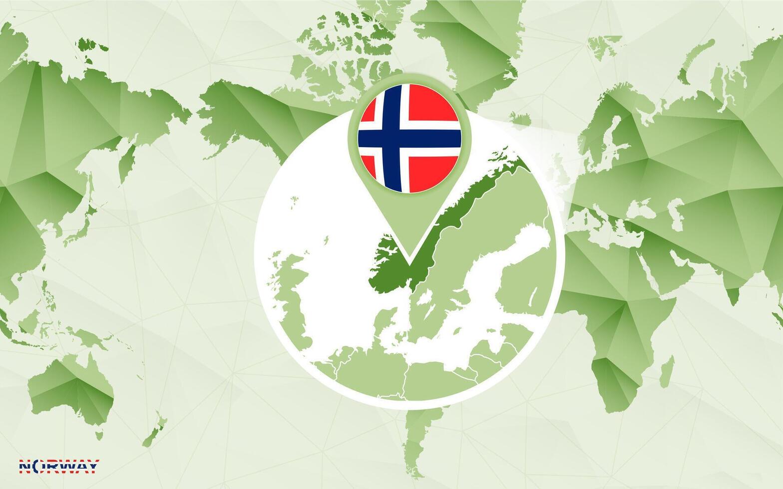 America centric world map with magnified Norway map. vector