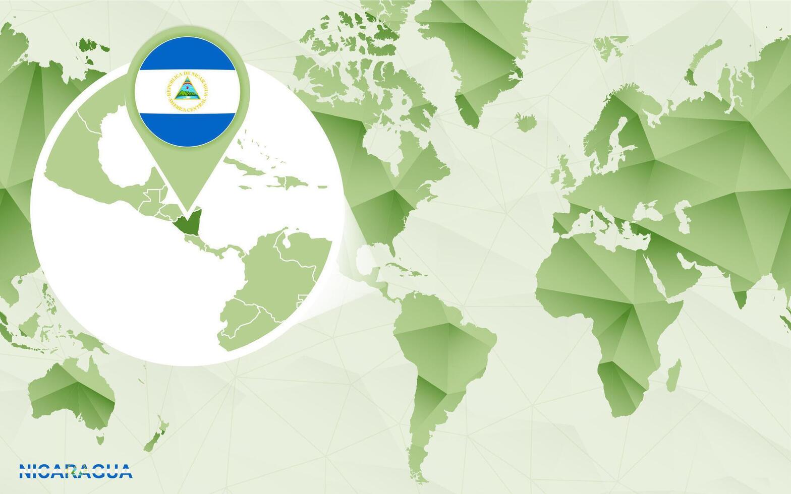 America centric world map with magnified Nicaragua map. vector
