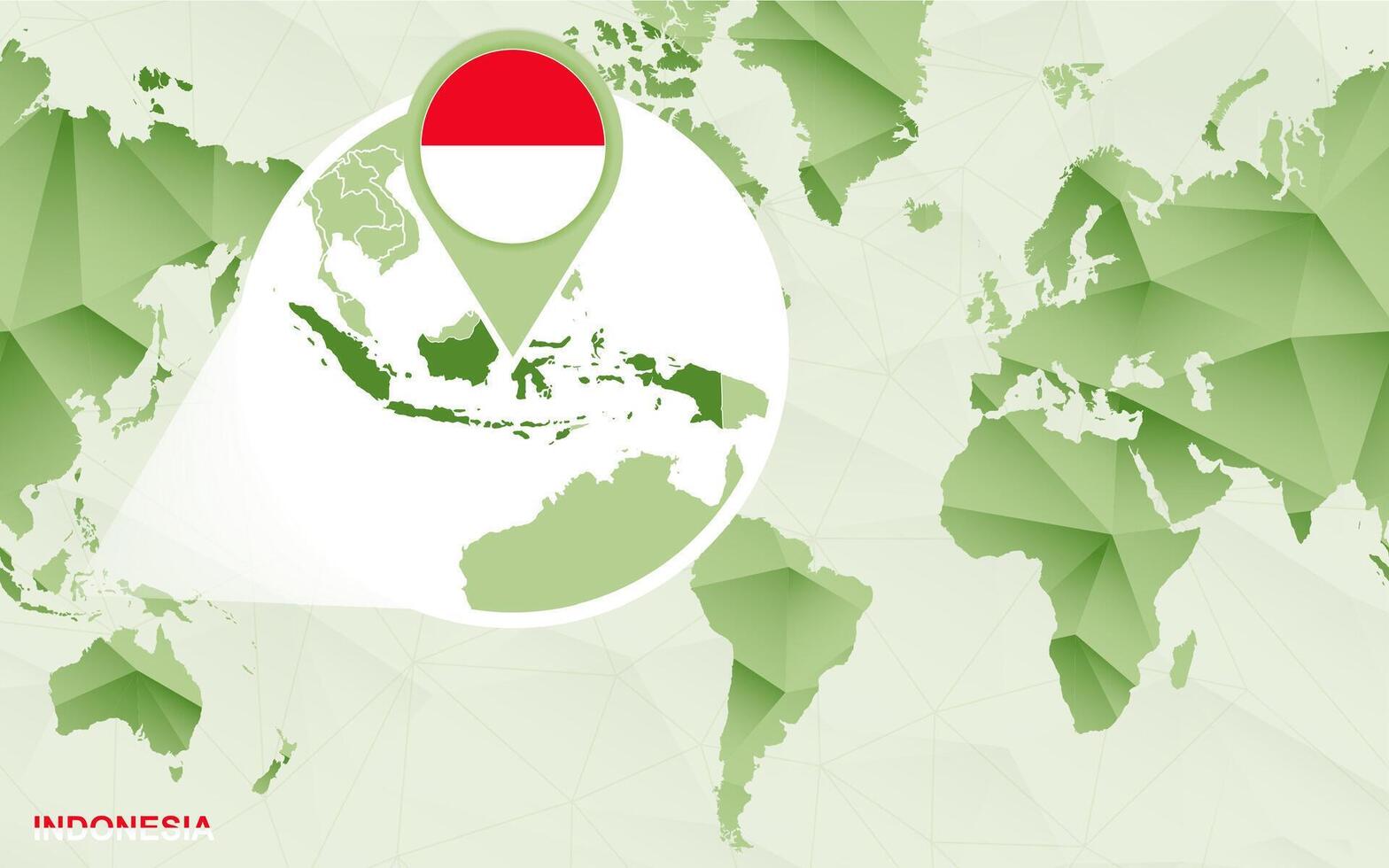 America centric world map with magnified Indonesia map. vector