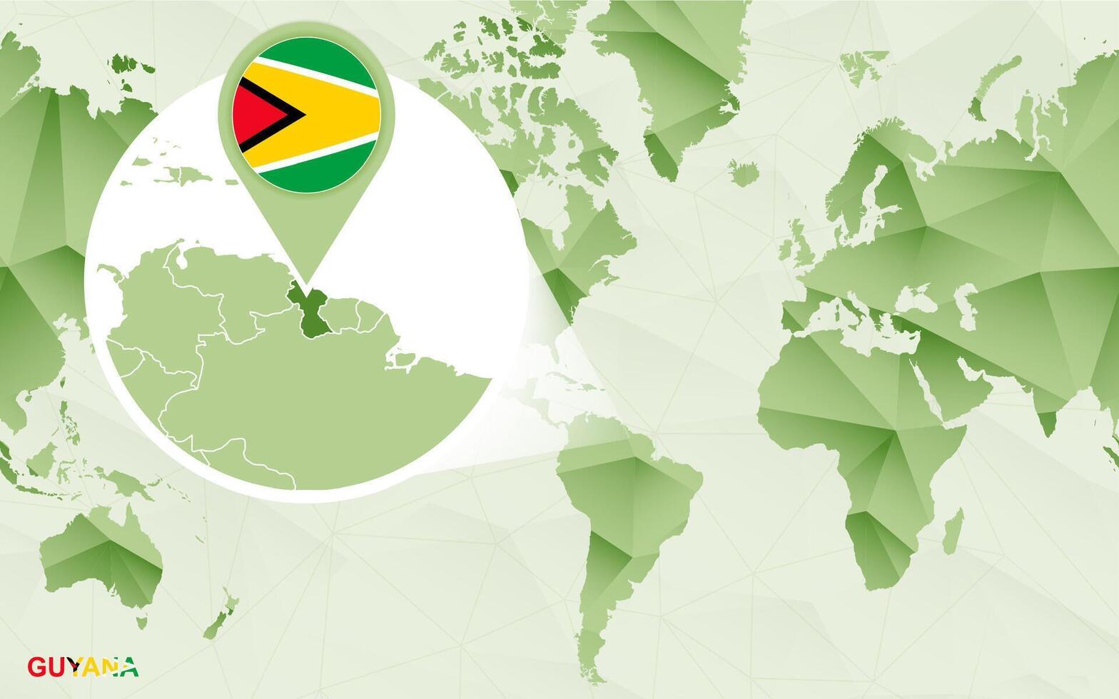 America centric world map with magnified Guyana map. vector