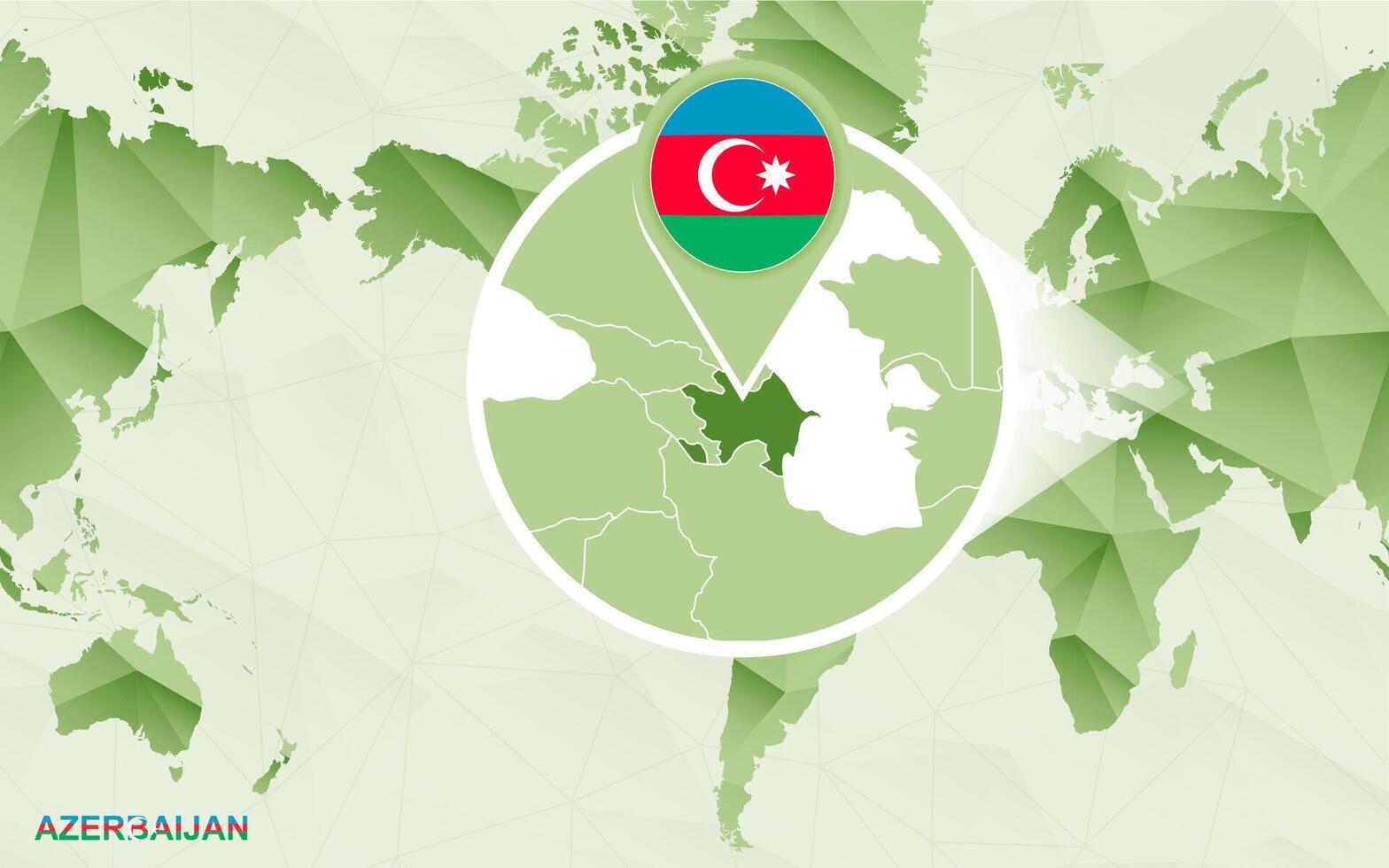 America centric world map with magnified Azerbaijan map. vector