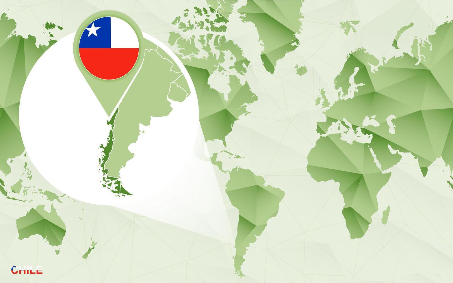 America centric world map with magnified Chile map. vector