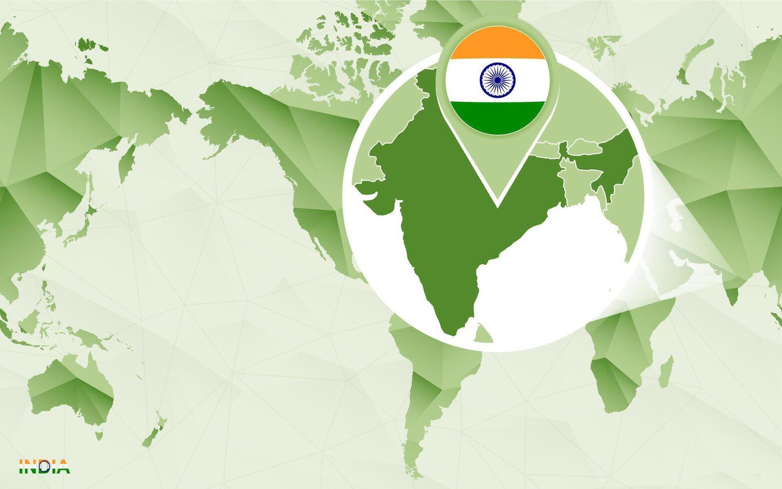 America centric world map with magnified India map. vector