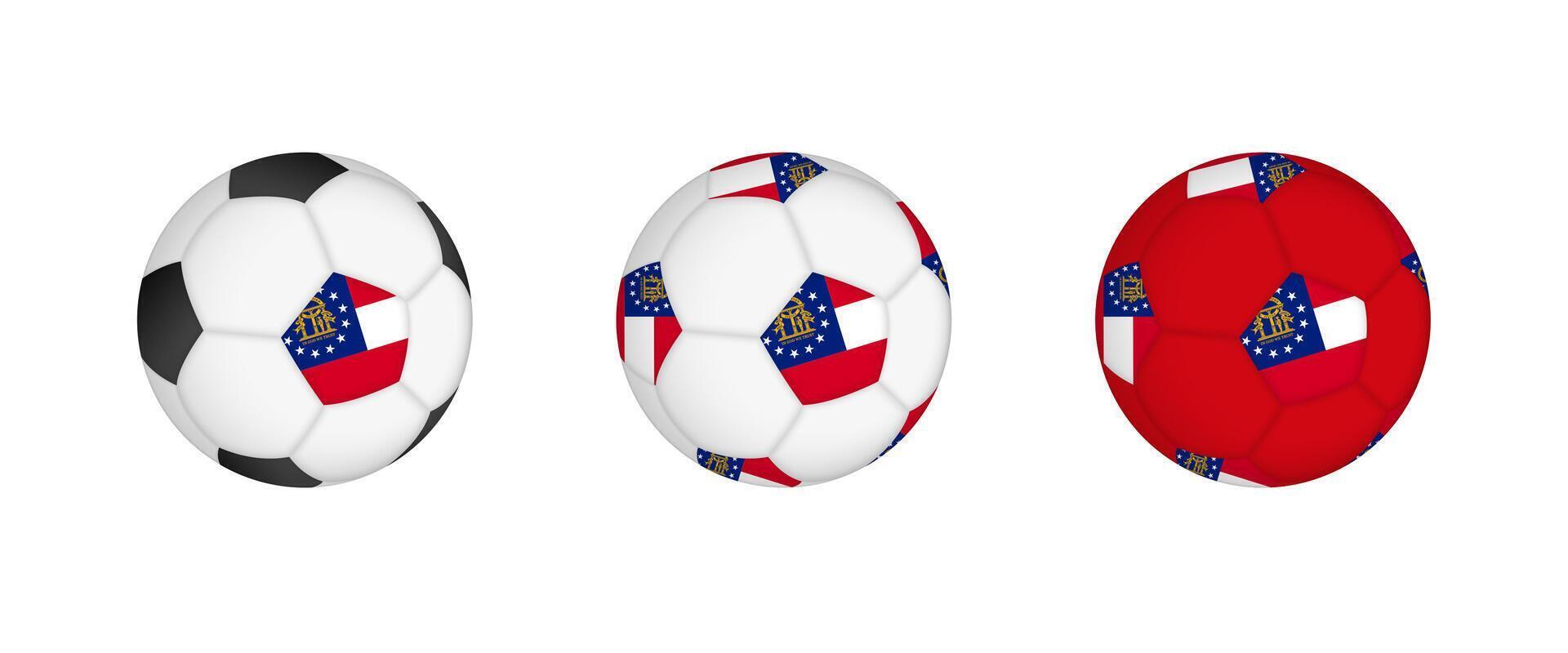 Collection football ball with the US State of Georgia flag. Soccer equipment mockup with flag in three distinct configurations. vector