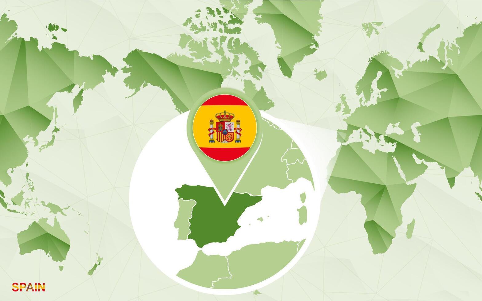 America centric world map with magnified Spain map. vector