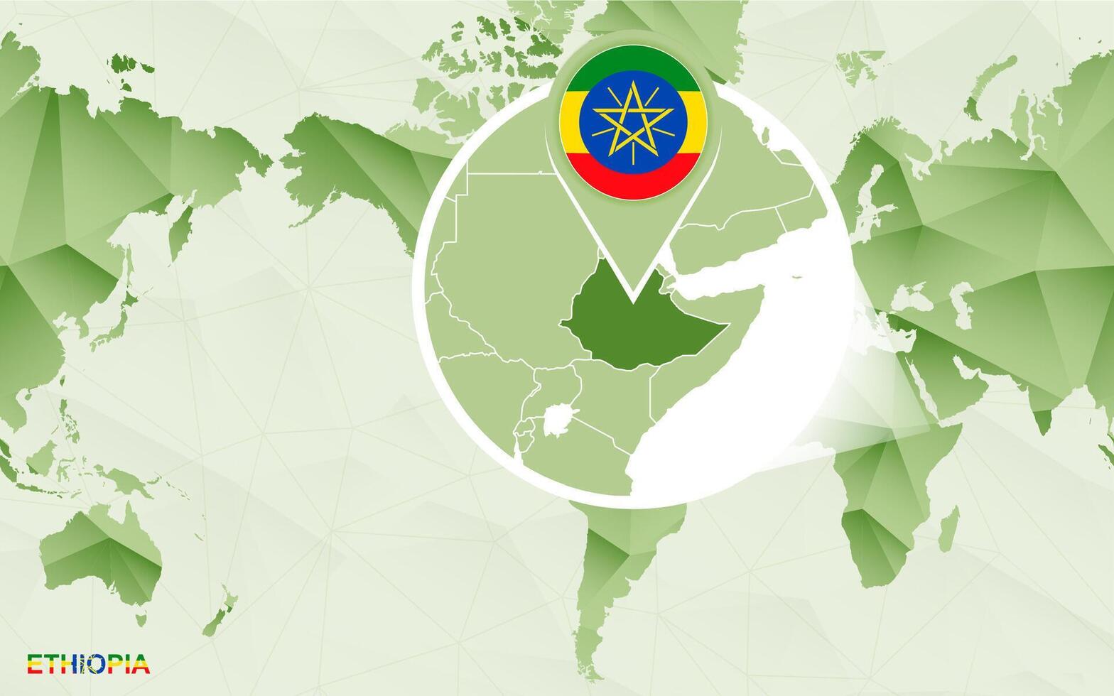 America centric world map with magnified Ethiopia map. vector