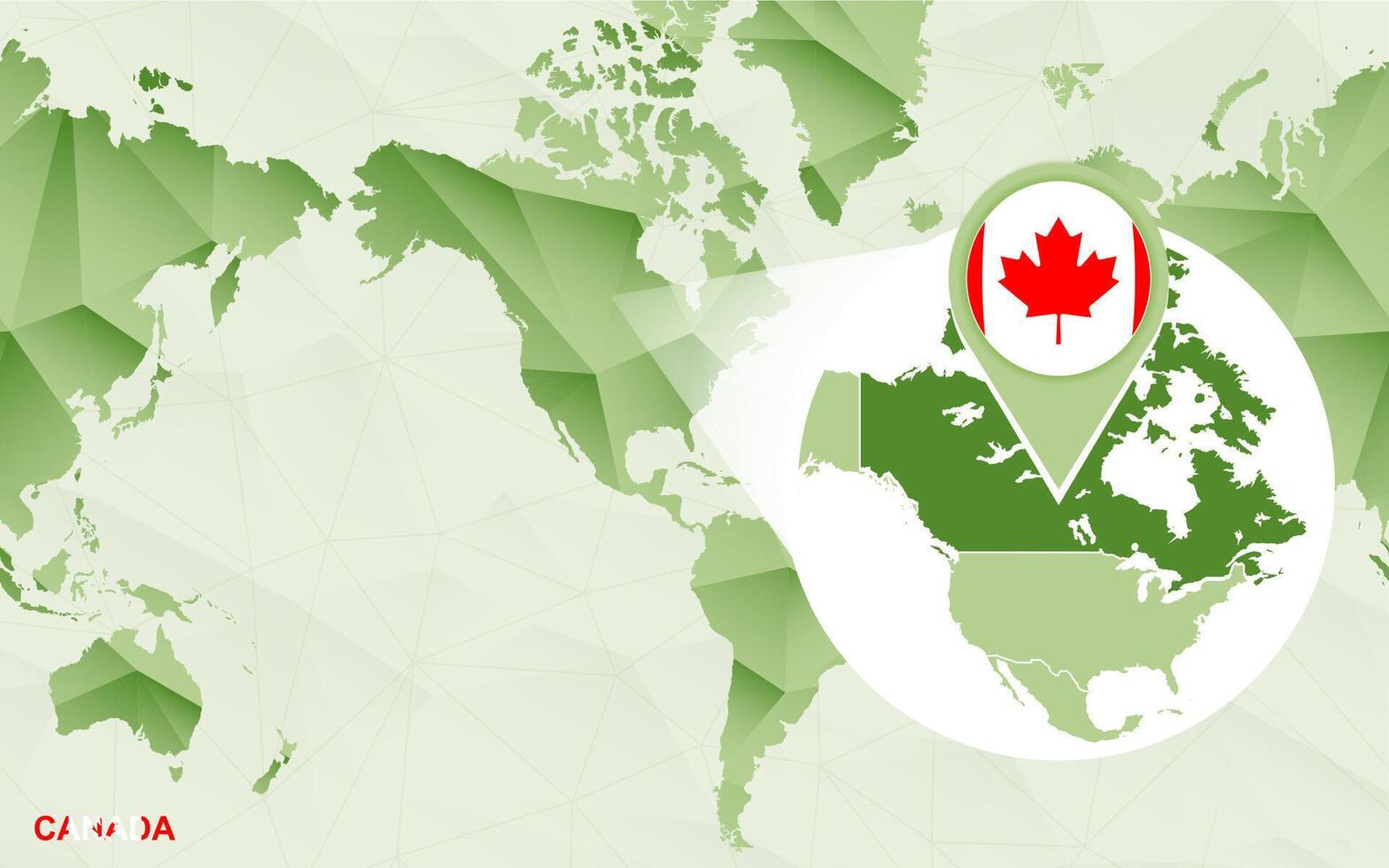 America centric world map with magnified Canada map. vector