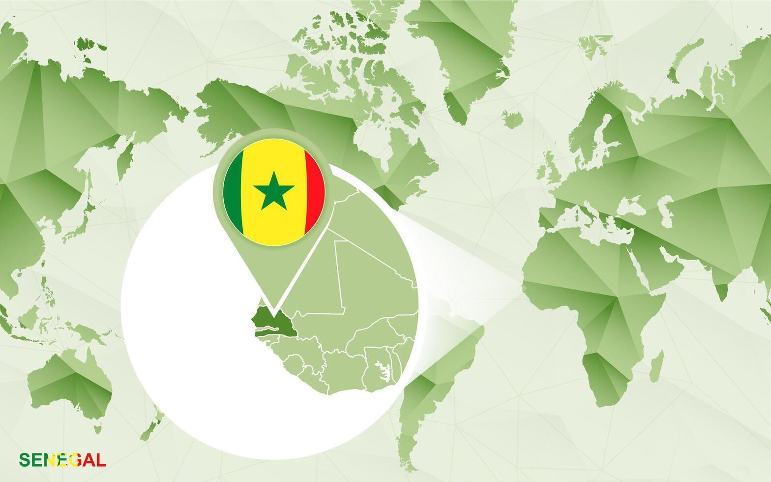 America centric world map with magnified Senegal map. vector