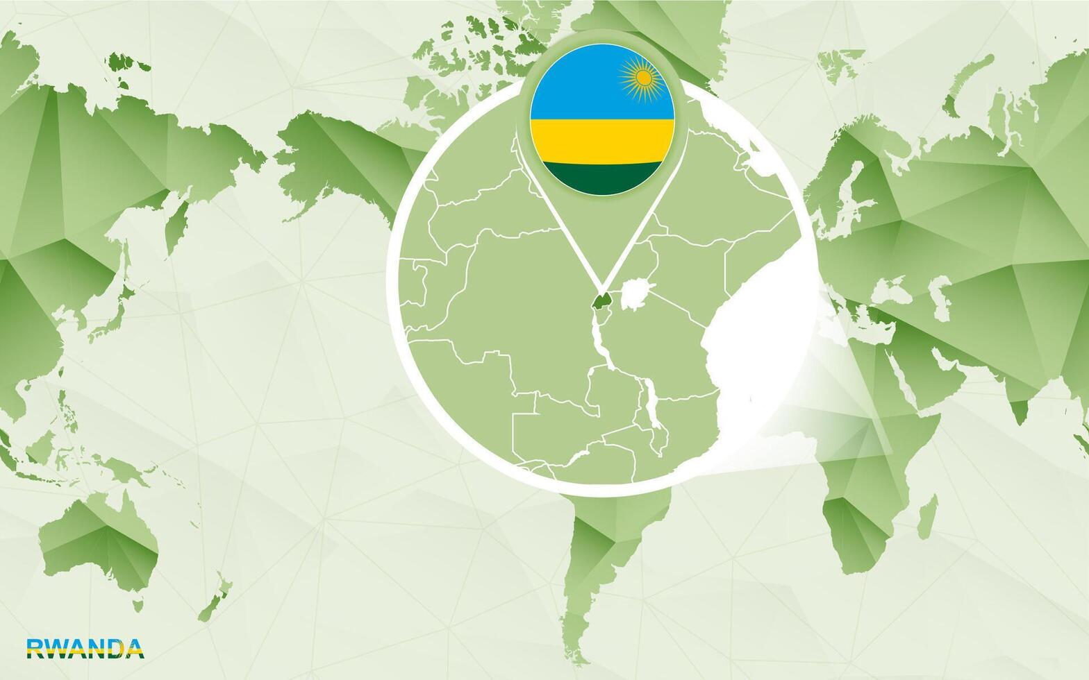 America centric world map with magnified Rwanda map. vector