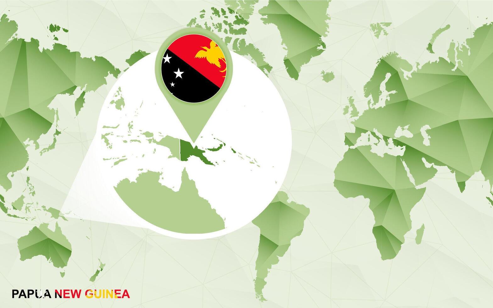 America centric world map with magnified Papua New Guinea map. vector