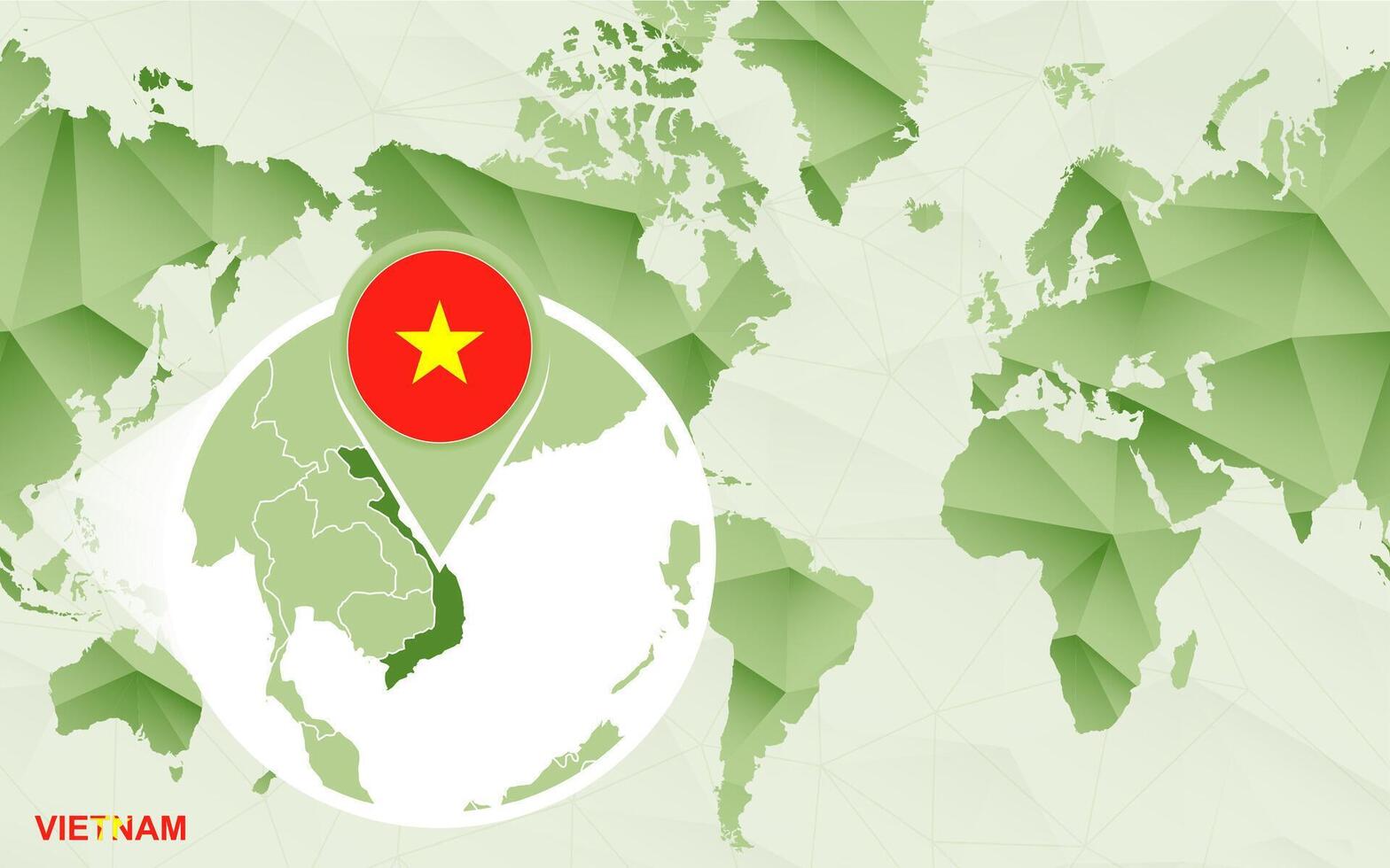 America centric world map with magnified Vietnam map. vector