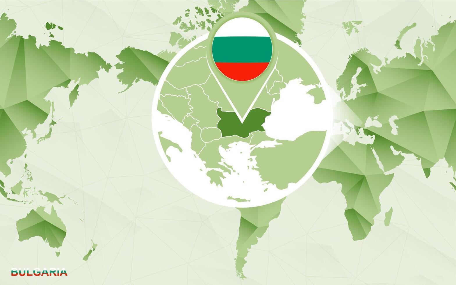 America centric world map with magnified Bulgaria map. vector