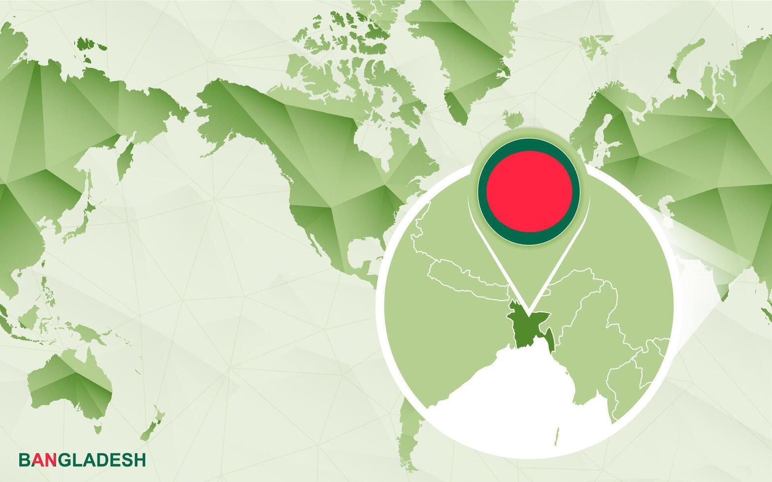 America centric world map with magnified Bangladesh map. vector