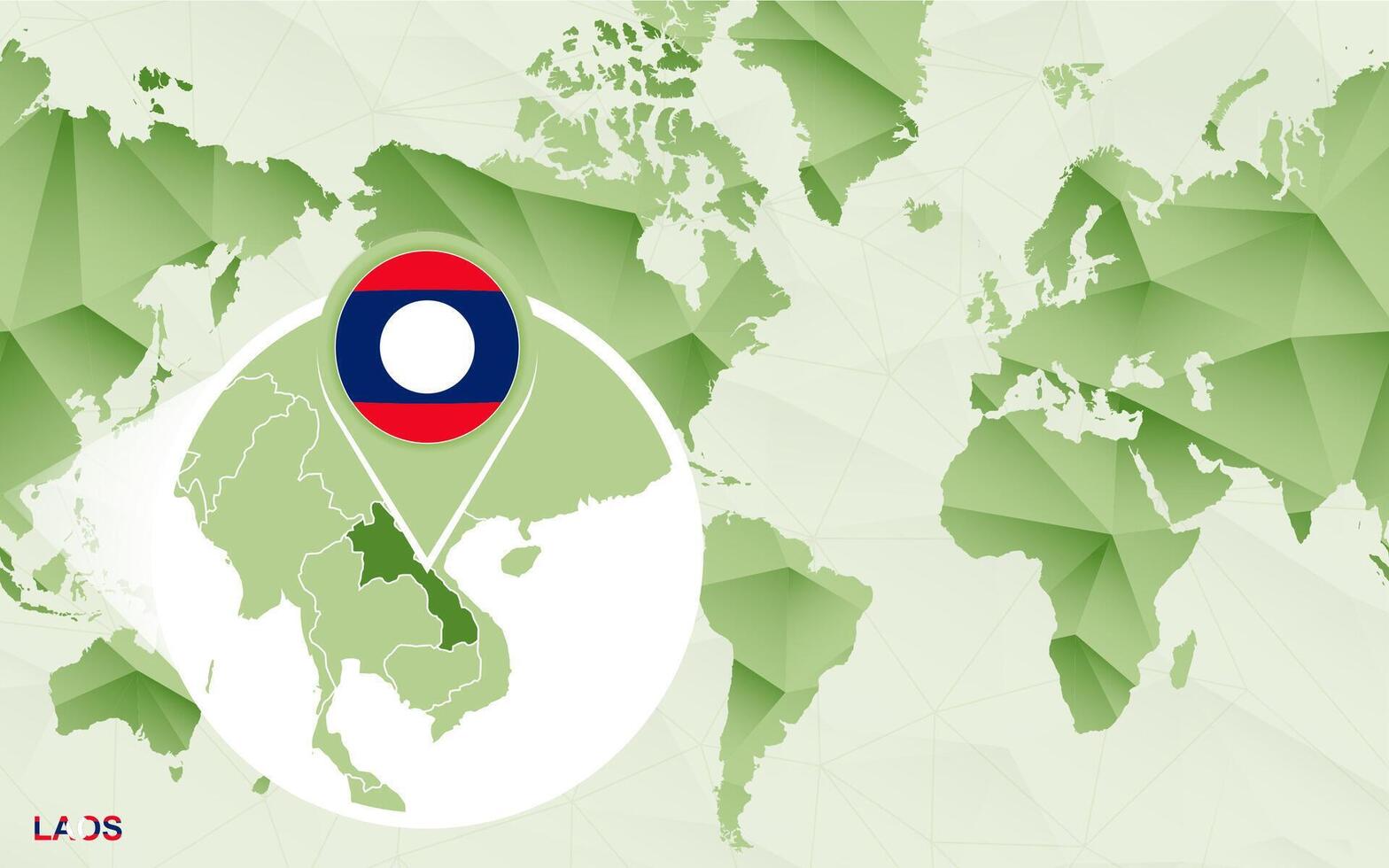 America centric world map with magnified Laos map. vector