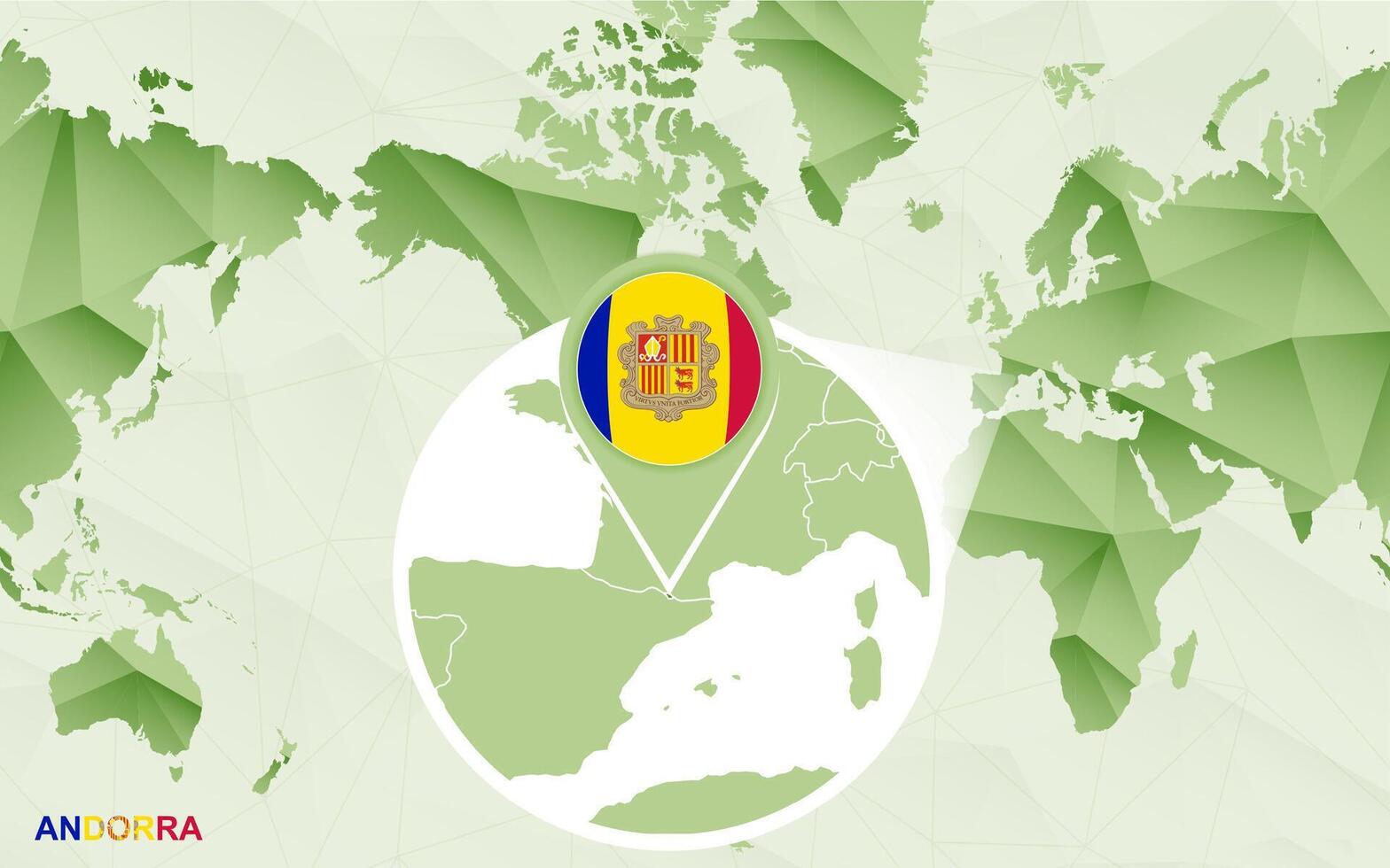 America centric world map with magnified Andorra map. vector