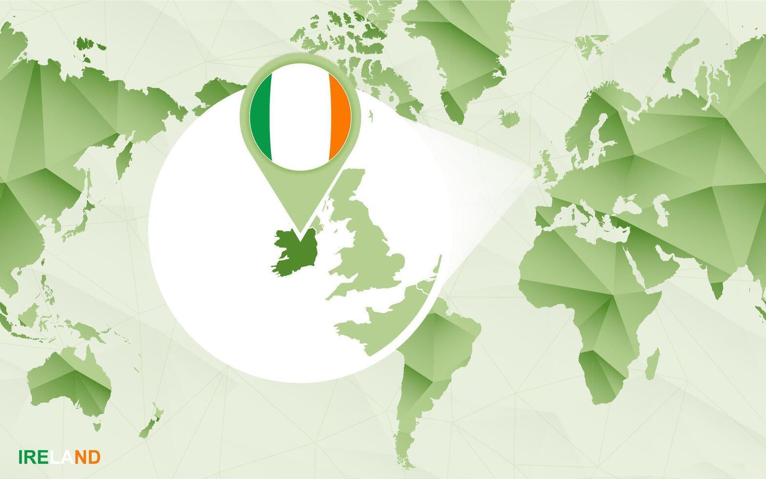 America centric world map with magnified Ireland map. vector