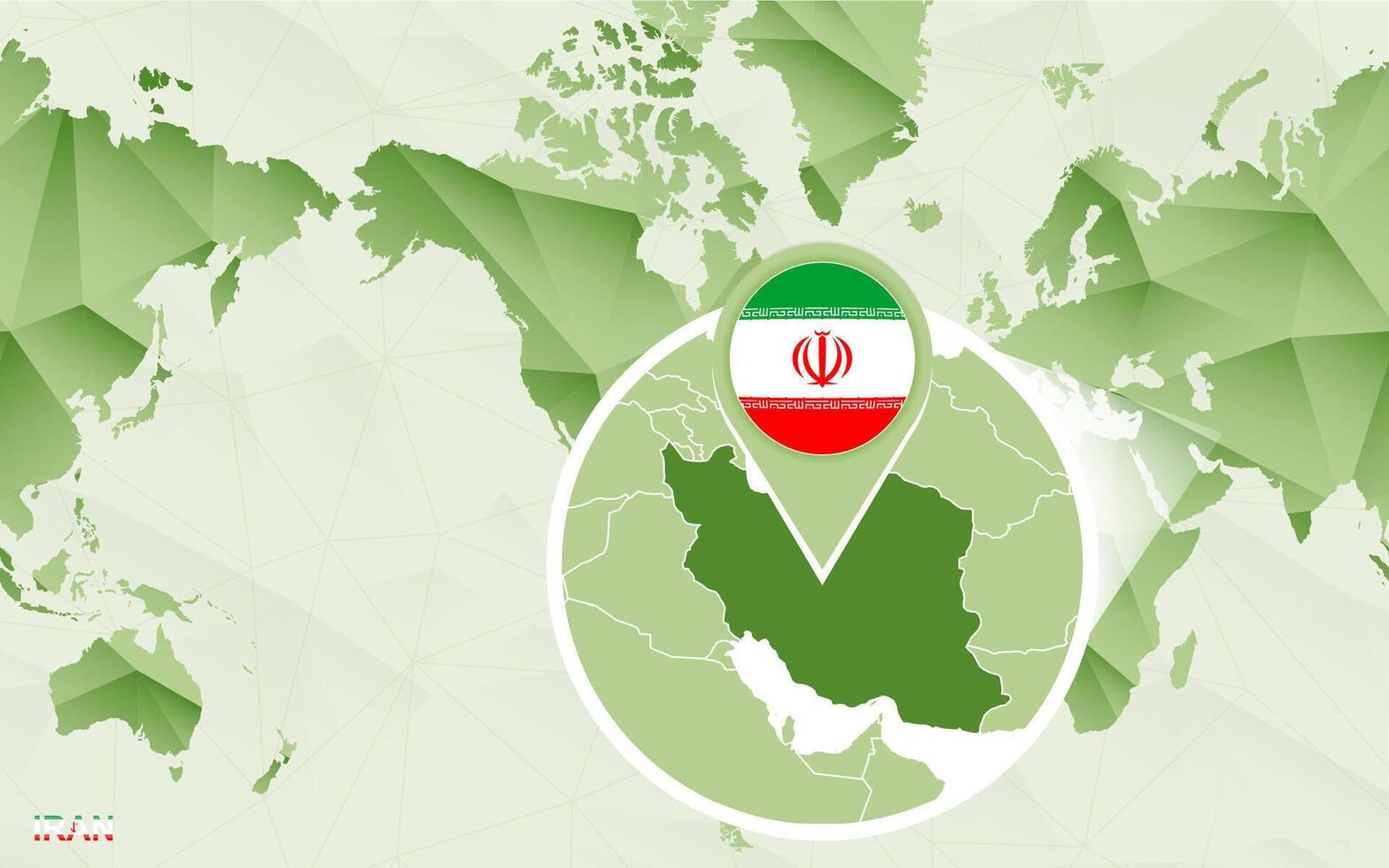 America centric world map with magnified Iran map. vector