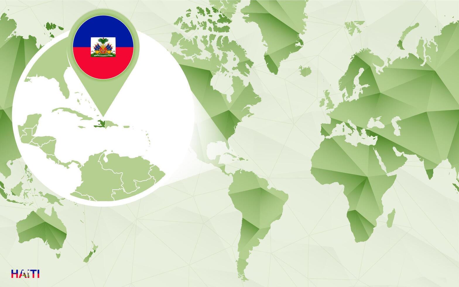 America centric world map with magnified Haiti map. vector