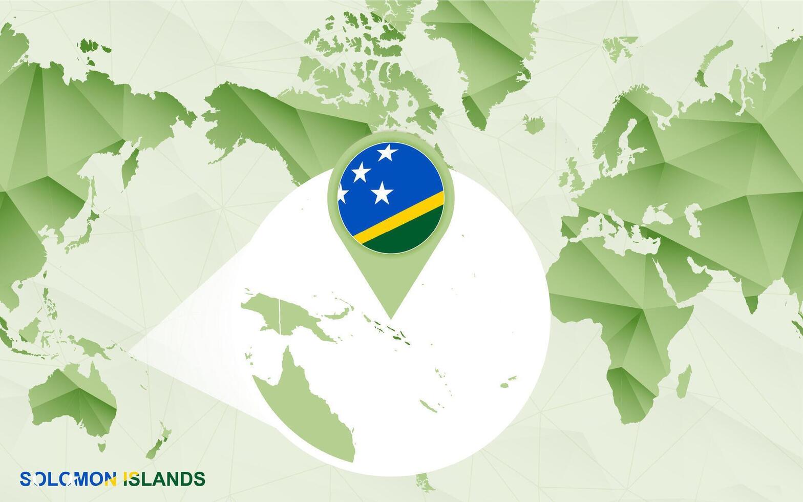 America centric world map with magnified Solomon Islands map. vector