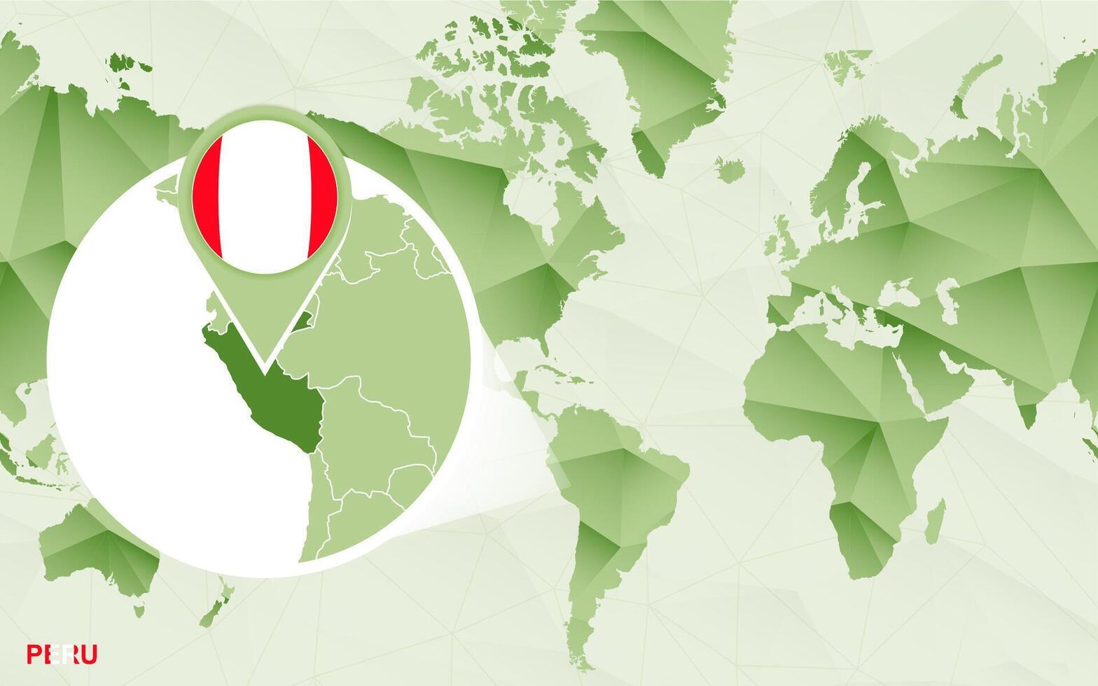 America centric world map with magnified Peru map. vector