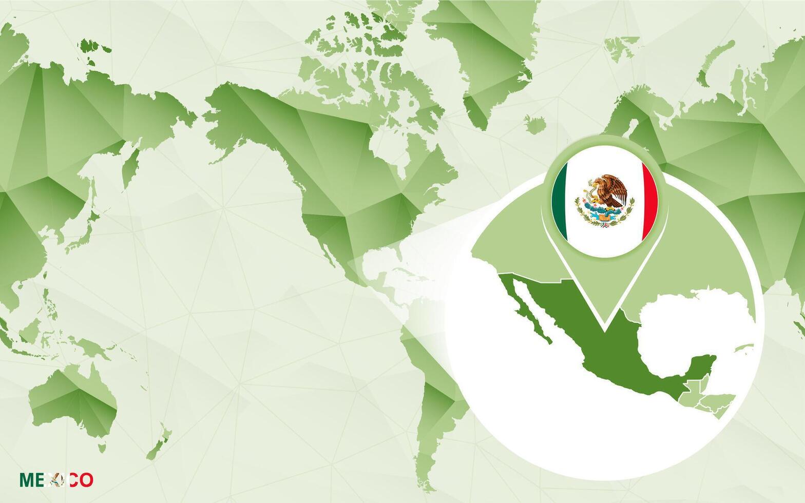 America centric world map with magnified Mexico map. vector