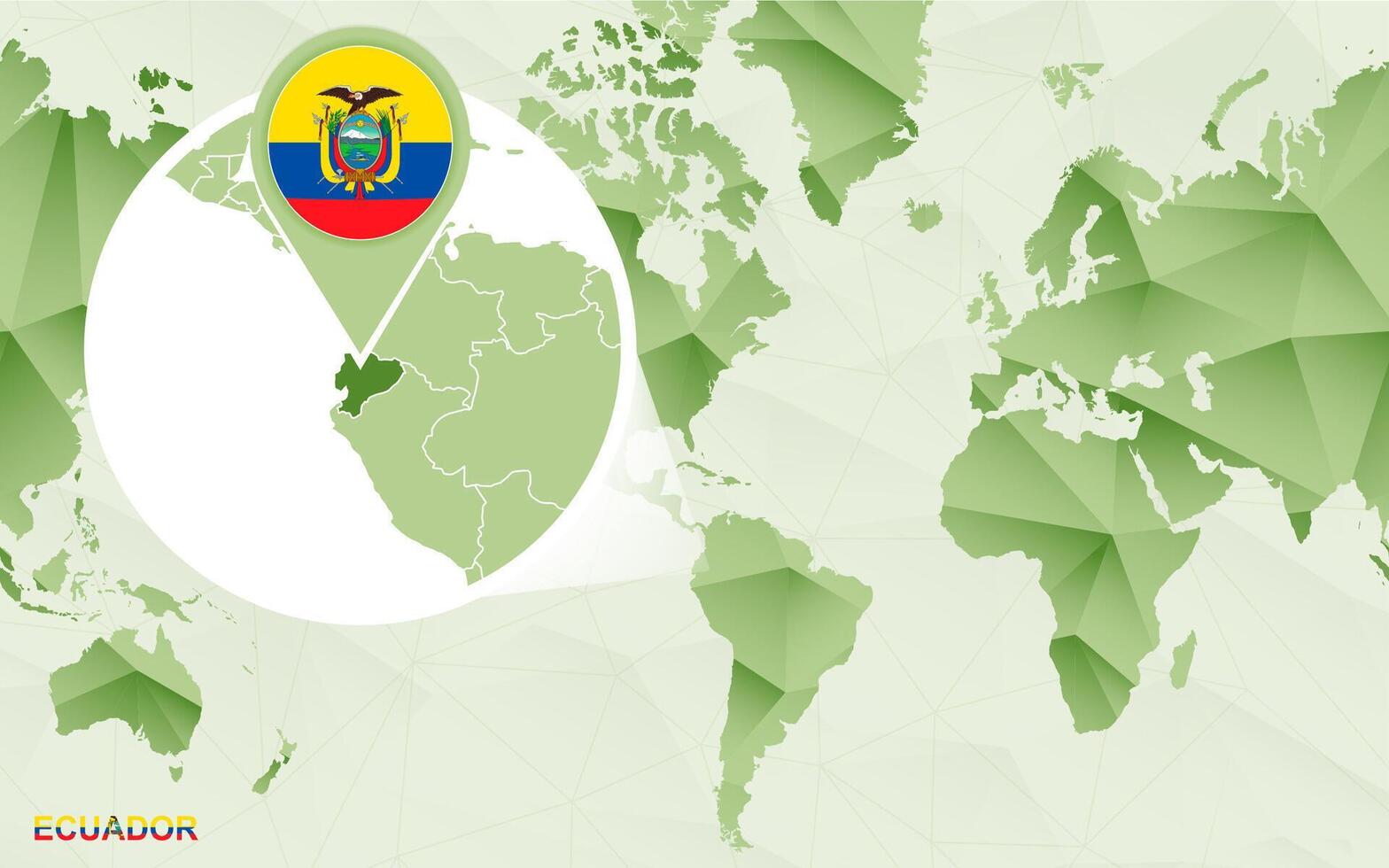 America centric world map with magnified Ecuador map. vector