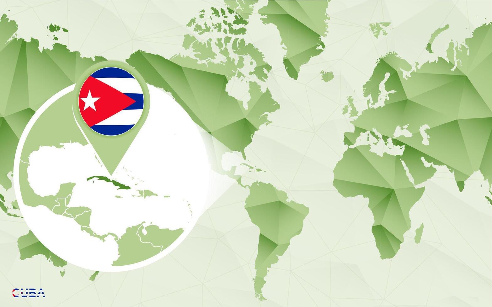 America centric world map with magnified Cuba map. vector